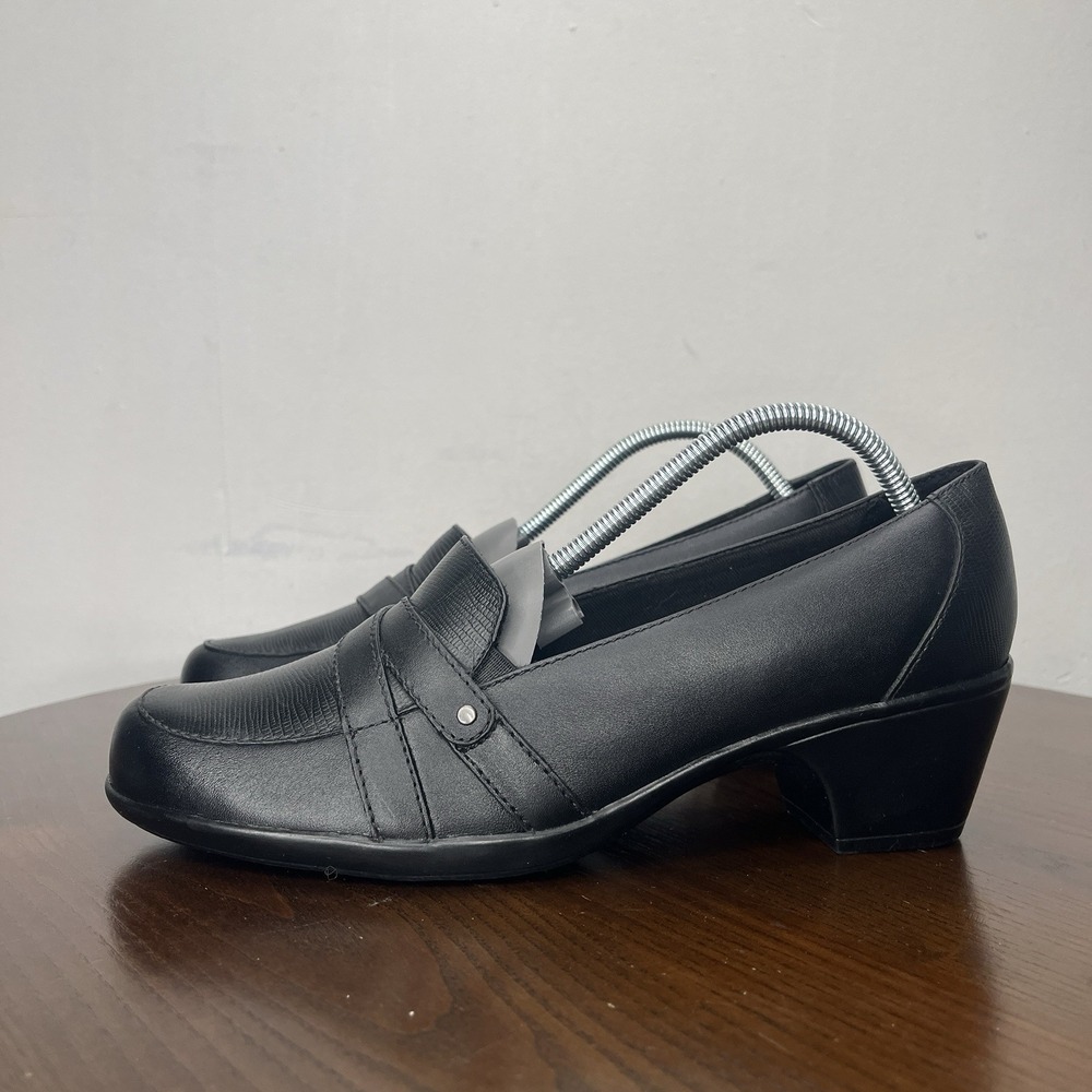 Clarks Bendables Shoes Women's 8.5M Black Leather‎ Pump Heel Block Heel Career